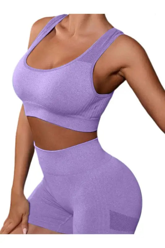 Cutout Scoop Neck Tank and Shorts Active Set - Violet / S
