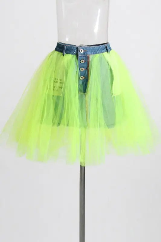 Dancer’s Colorful High Waist Mini Skirt - M / Lime Green