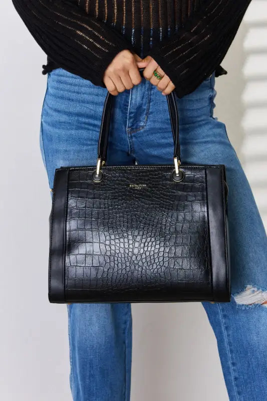 David Jones Texture PU Leather Handbag - Black - Handbags