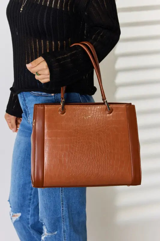 David Jones Texture PU Leather Handbag - Cognac - Handbags