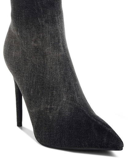 Eilish Rhinestones Knee High Denim Boots