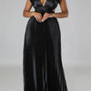 Deep V-neck Backless Lace-up Maxi Dress - S / Black