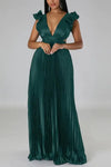Deep V-neck Backless Lace-up Maxi Dress - S / Green