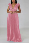 Deep V-neck Backless Lace-up Maxi Dress - S / Pink - Dresses