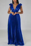 Deep V-neck Backless Lace-up Maxi Dress - S / Royal Blue