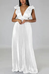 Deep V-neck Backless Lace-up Maxi Dress - S / White