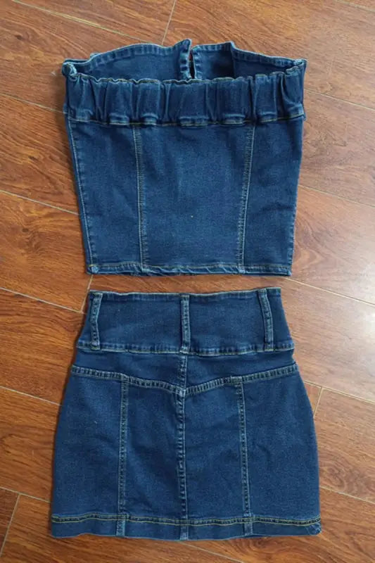 Denim Bandeau Top Mini Skirt Set - Sets