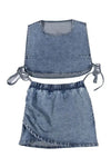 Denim Lace-up Crop Vest Mini Skirt Set - Sets