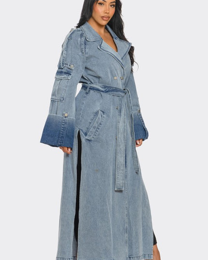 Denim trench coat