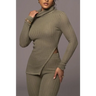 Devotion Ribbed Knit Sweater Pant Set - S / Olive Green