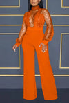 Dime Piece Mesh Sequin Belted Jumpsuit - S / Orange