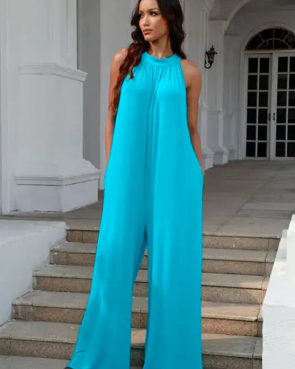 Double Take Tie Back Cutout Sleeveless Jumpsuit (S-3XL)