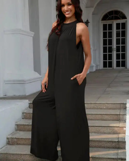 Double Take Tie Back Cutout Sleeveless Jumpsuit (S-3XL)