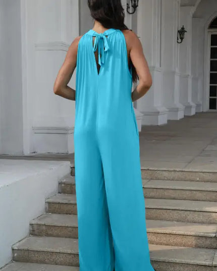 Double Take Tie Back Cutout Sleeveless Jumpsuit (S-3XL)