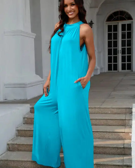Double Take Tie Back Cutout Sleeveless Jumpsuit (S-3XL)