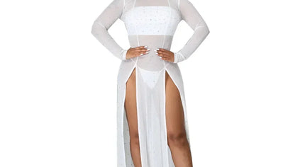 Double Slit Sheer Glam Maxi Gown