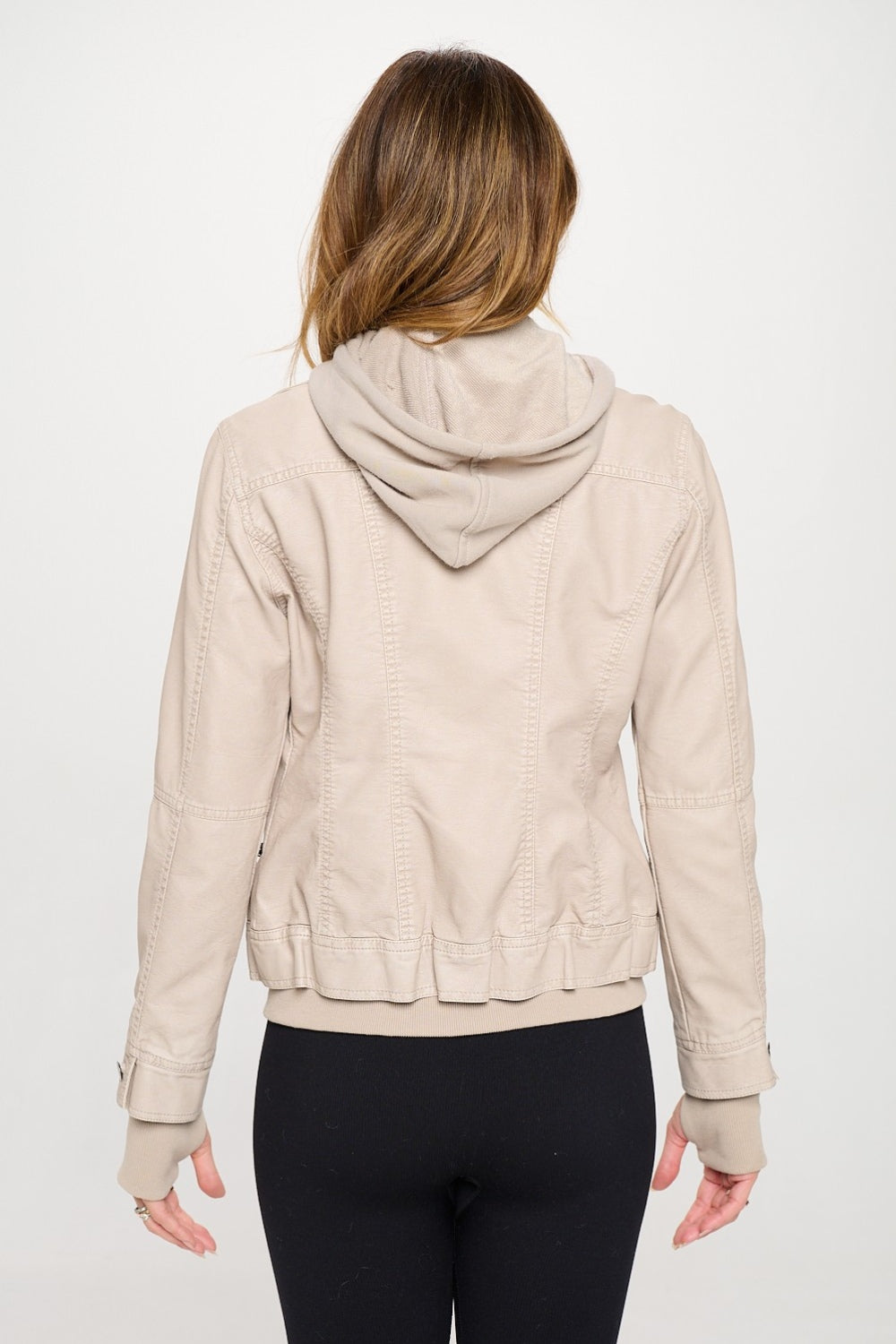 Coalition LA Double Zip Hooded Long Sleeve Jacket-Cream