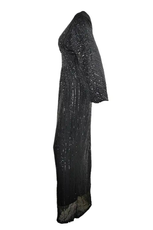 Empire Waist Zip-Up Sequin Maxi Dress (S-2XL) - Dresses
