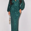 Empire Waist Zip-Up Sequin Maxi Dress (S-2XL) - S / Green