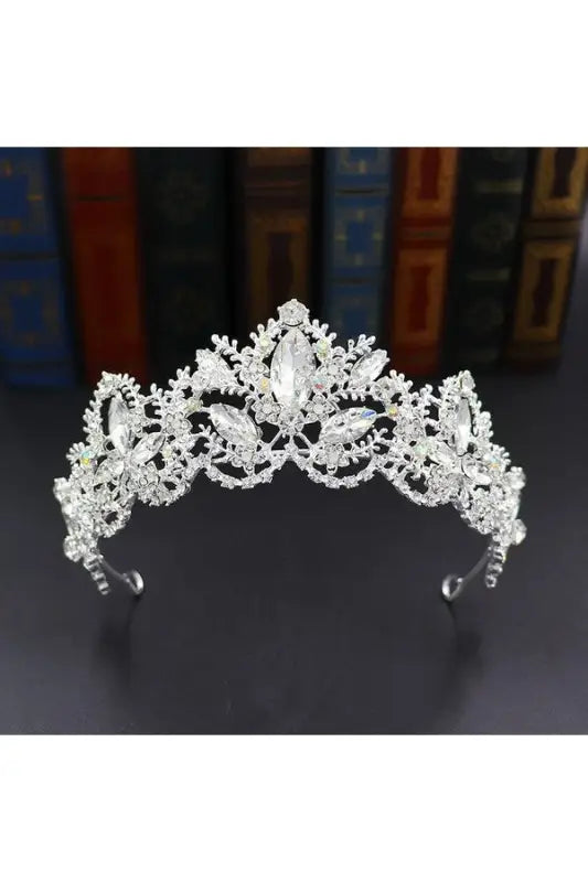 Esquisite Rhinestone Crown Headband - Silver - Headbands