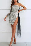 Exceptional Zebra Sequin Print High Slit Mini Dress