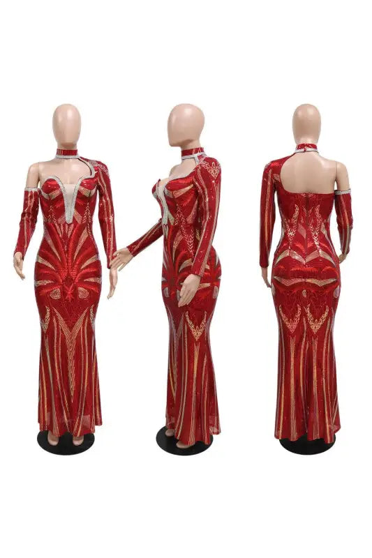 Exquisite Collar Floor Length Sequin Dress - Maxi Dresses