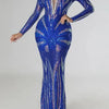 Exquisite Collar Floor Length Sequin Dress - S / Blue