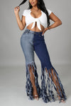 Long Tassel Bottom Slim Fit Jeans