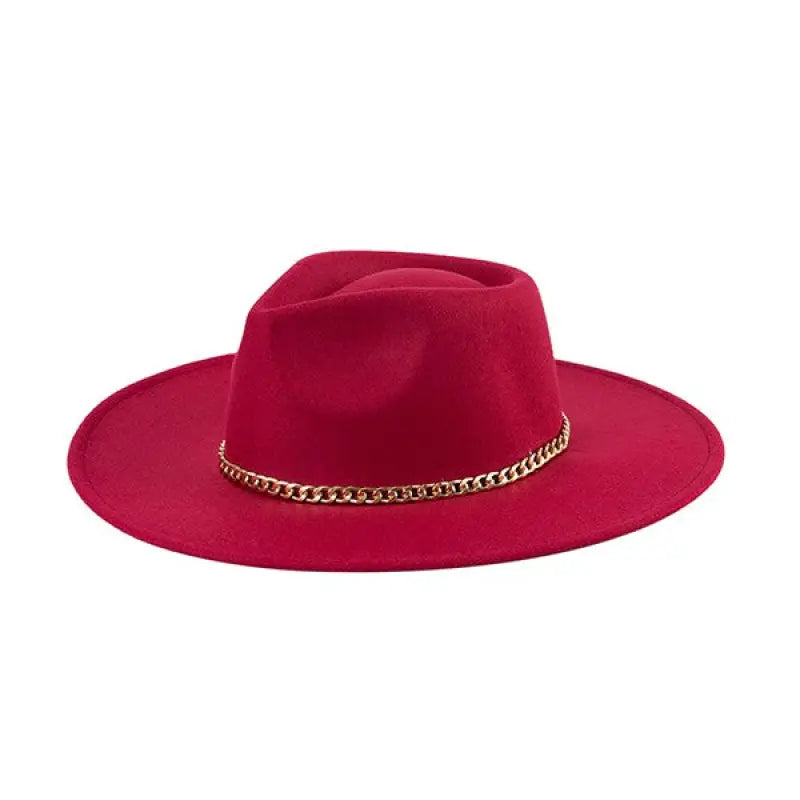 Fashionista Chain Fedora Hat - Burgundy - Hats