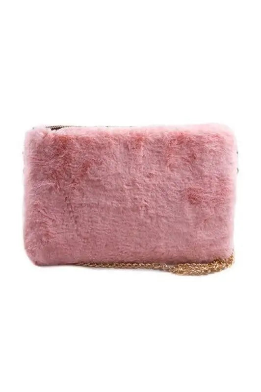 Faux Fur Clutch Shoulder Bag - Pink - Bags
