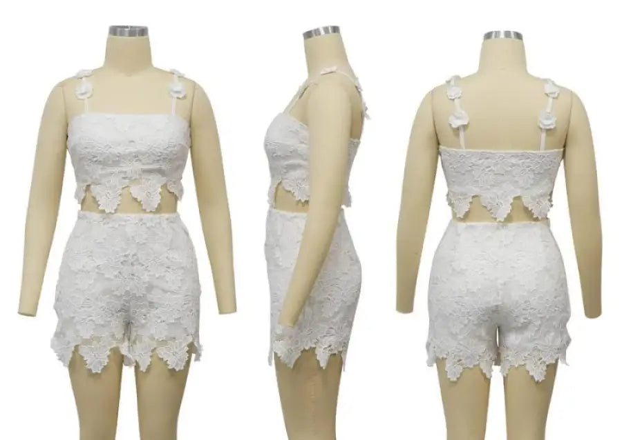 Feminine Lace Applique’ Shorts Set (S-2XL) - Short Sets