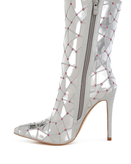 Echostage Rhinestones Embellished Metallic Boots
