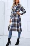 Flannel Single-Breasted Shirt With Belt - Long Sleeve Tops