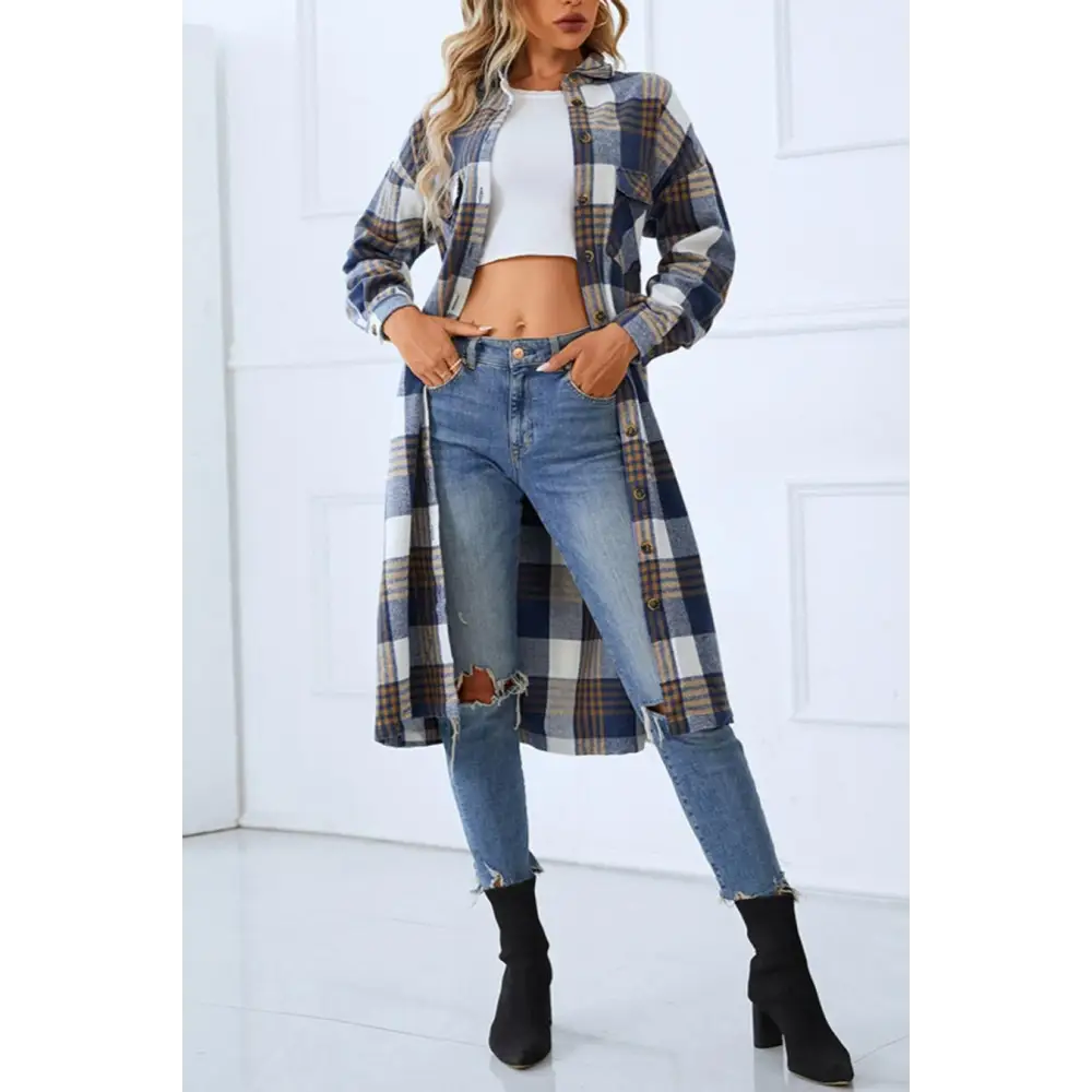 Flannel Single - Breasted Shirt With Belt - XS / Multi