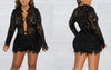 Floral Lace Pattern Deep V Neck Top and Short Set (S-2XL)