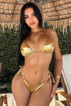 Foil Metallic String Tie Bikini - Gold / S - Bikinis