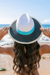 Fray-Edge Color Block Straw Panama Fedora Hat - Hats
