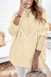 Fringe Detail Mock Neck Sweater (S-2XL) - Pullover Sweaters