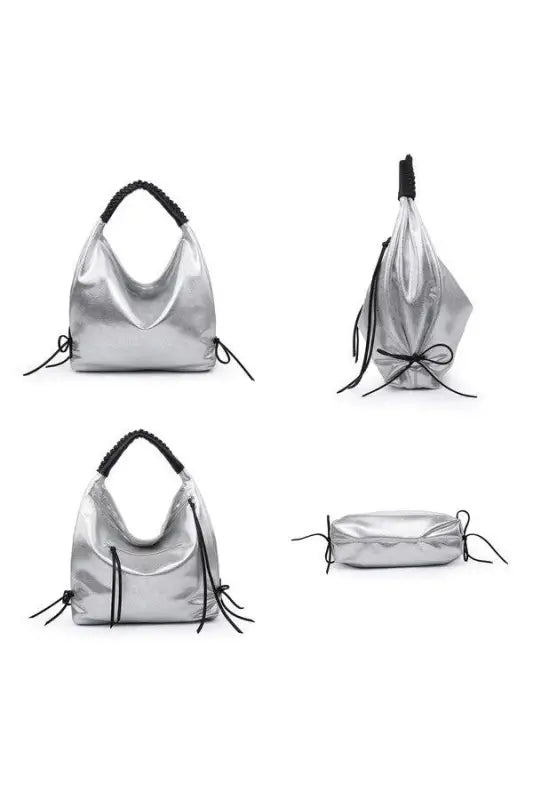 Futuristic Metallic Silver Hobo Bag - Handbags