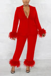 Fuzzy Love Blazer Pant Suit Set - S / Red - Sets