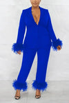 Fuzzy Love Blazer Pant Suit Set - S / Royal Blue - Sets