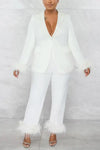 Fuzzy Love Blazer Pant Suit Set - S / White - Sets