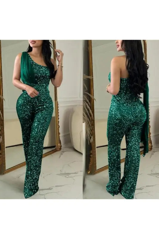 Giving It To You Shimmer Sequin Jumpsuit - Jumpsuits