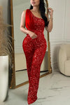 Giving It To You Shimmer Sequin Jumpsuit - S / Red