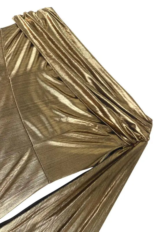 Gold Foil One Shoulder Sash Midi Dress - Dresses