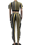 Good and Plenty Ruffle Stripe Crop Top Pant Set - Sets