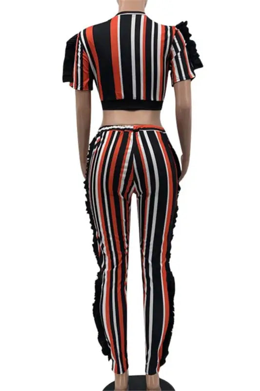 Good and Plenty Ruffle Stripe Crop Top Pant Set - Sets