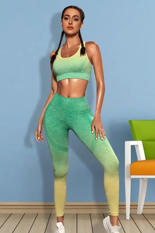 Gradient Sports Tank and Leggings Set - XS / Lime Green