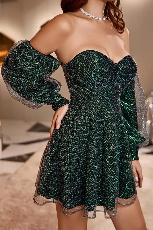 Green Envy A-Line Sleeveless Sequin Mini Dress - Dresses