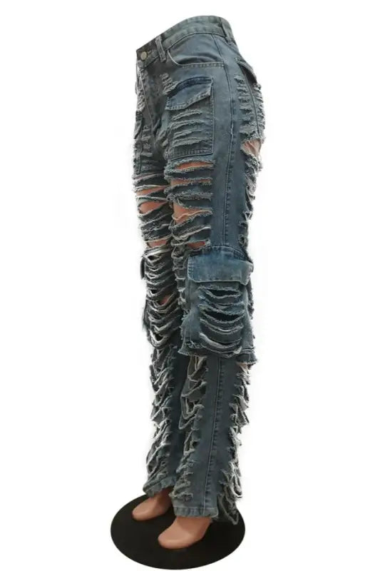 Grunge Style Ripped Cargo Jeans (S-2XL) - Denim